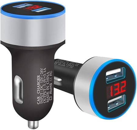 Amazon シガーソケット 電圧計付き Usb 2ポート コンパクト Usb増設 Led 2 1a 1a 急速充電対応 カーチャージャー ボルト メーター 表示 12v 24v 車載 充電器 For Iphone Or Android スマホ ブラック グレー シガーソケット充電器 車 バイク