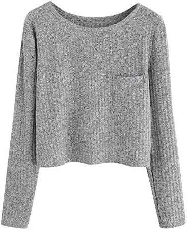Women's Raglan Long Sleeve Crop Top Sweatshirt Cropped Jumper Sweater Crewneck Pocket T-Shirt Blouse Tees