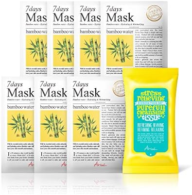 Ariul 7Days Sheet Masks –  Antioxidant & Reduce Inflammation Korean Sheet Mask with Natural Essence for Skincare Routine, 100% Botanical Fiber Mask (Bamboo water)