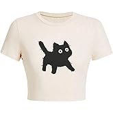 Verdusa Women's Graphic Tees Y2K Crop Tops Round Neck Short Sleeve T-Shirts Summer Top