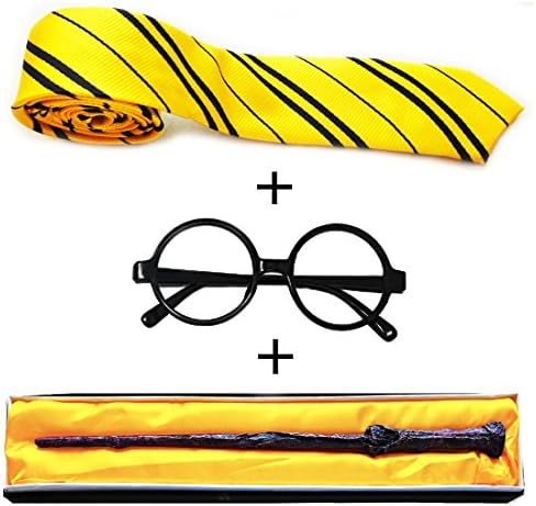 Ningfly General Tie, Magic Glasses and Magic Wand for Harry Potter Costumes Accessories (Yellow 3)