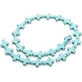 HAAMIIQII 12x16mm Blue Turquoise Cross Beads Loose Gemstone Beads for Jewelry Making Strand 15 Inch (24pcs)