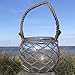 WHW Whole House Worlds Mariners Lobster Pot Netted Hurricane Candle Lantern, Globe Shape, Clear, Jute, Rope Handles, Glass, 6 Inches Diameter, 5 Inches Tall