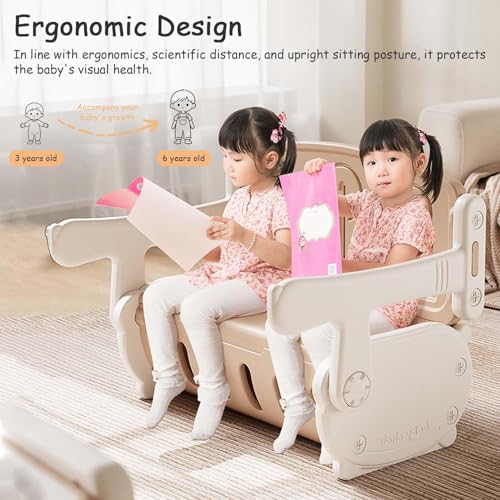 Toddler Table and Chair Set, Foldable and Flip-Up Sofa Mode, Kids Table and Chairs with Storage, for Drawing, Reading, Writing and Playtime,Painting Desktop