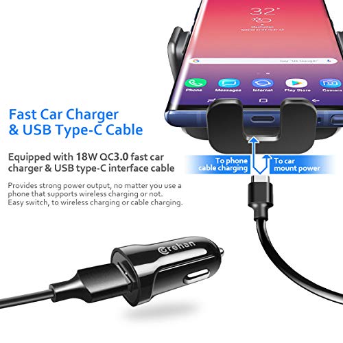 Qi Wireless Charger Car Mount - Corehan Automatic Clamping Car Fast Wireless Charger with Air Vent Phone Holder Dashboard Cell Phone Holder & Car Charger, Compatible with iPhone Galaxy Phone