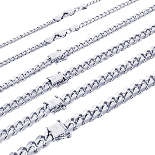 Nuragold 10K Real White Gold Solid Miami Cuban Link Chain Necklace 16