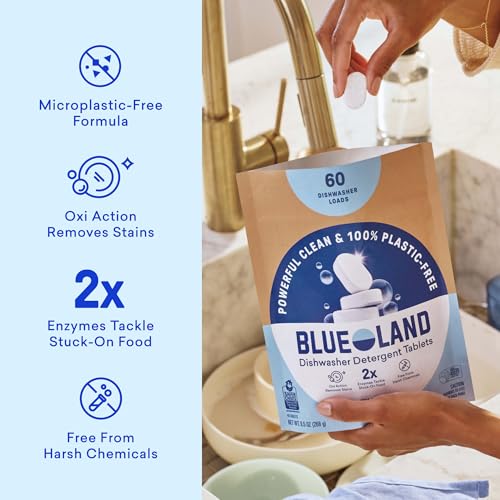 BLUELAND 100% Plastic-Free Dishwasher Detergent Tablets, 60ct, Free & Clear photo 12