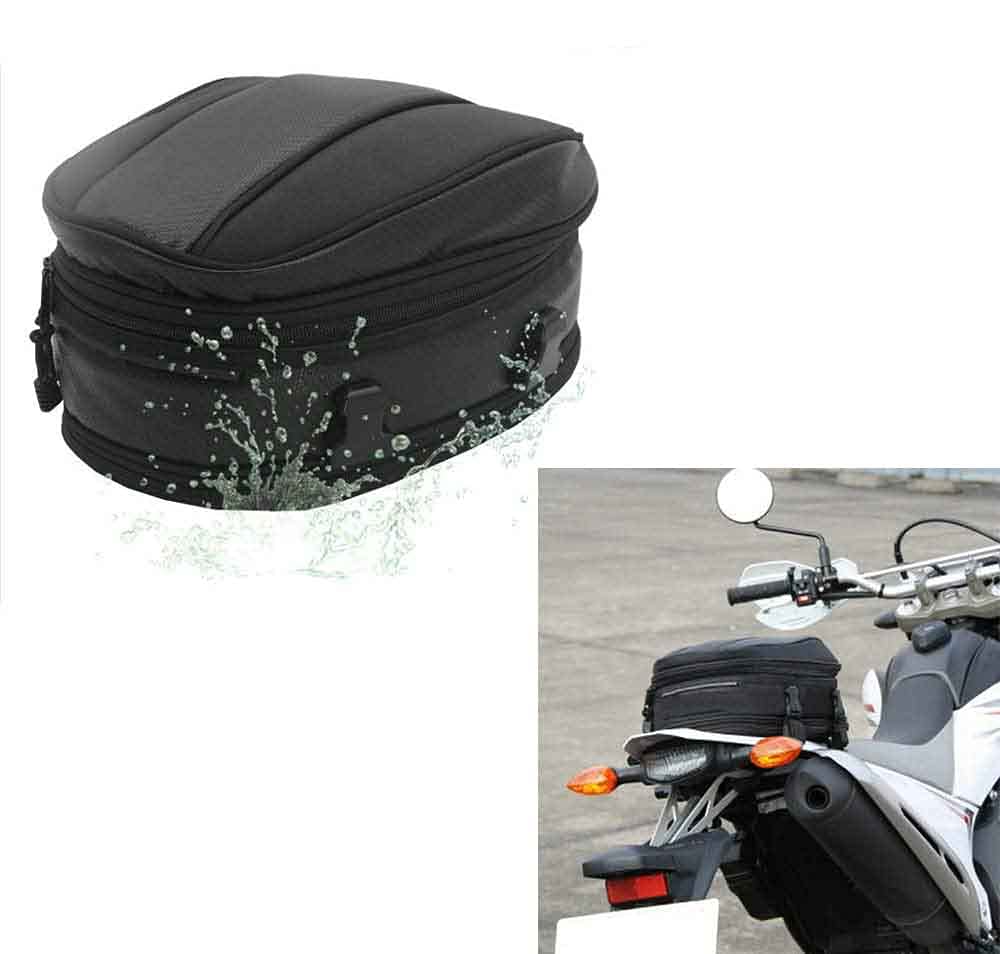Krtopo Motorcycle Rear Seat Tail Leather Pack Bag Expandable Luggage Bag PU Waterproof 7.5-10L Capacity