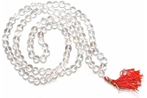 IS4A IndianStore4All Certified Natural White Sphatik Rock Crystal Mala 7-8mm Approx