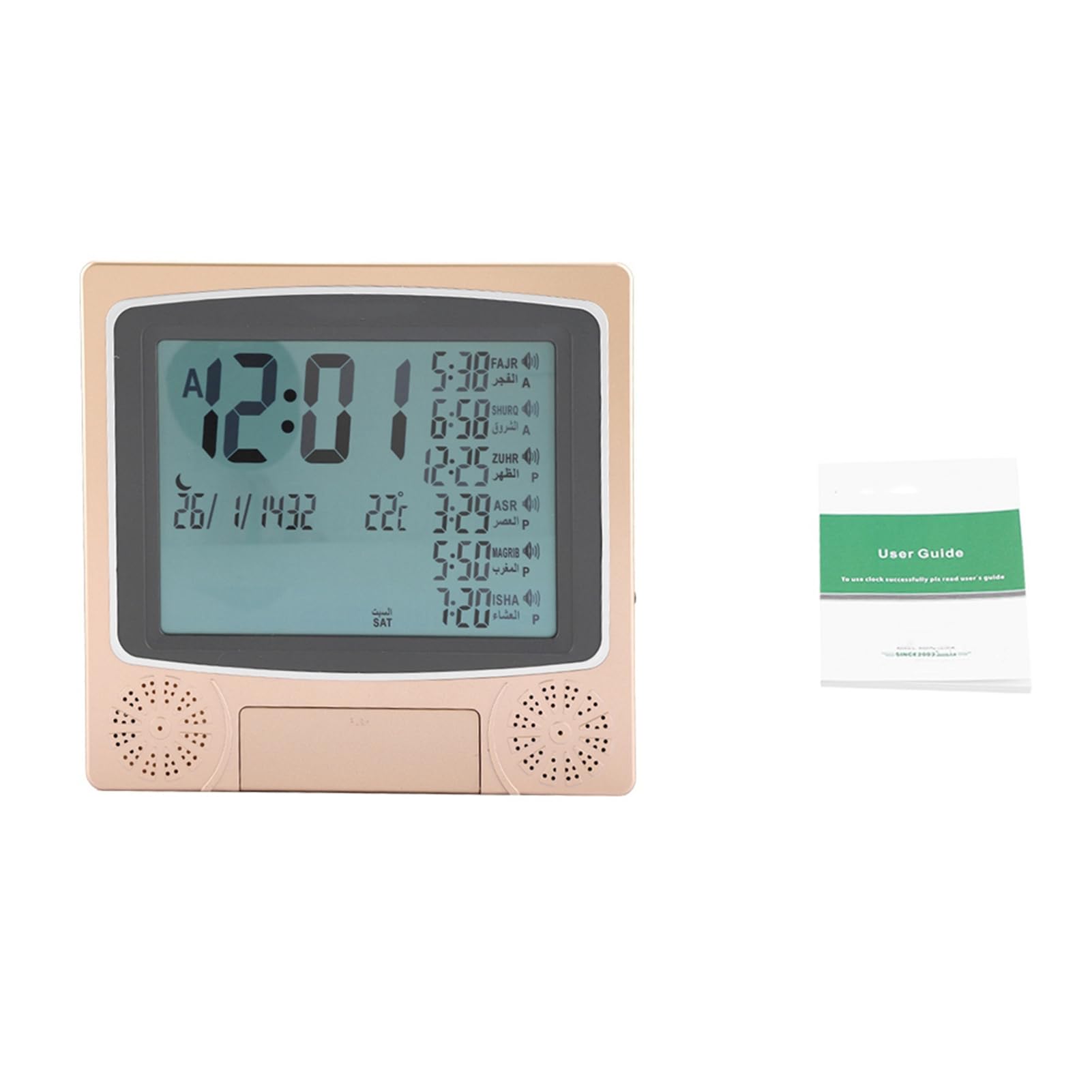 Automatic Digital Azan Prayer Times Wall Alarm Clock with Makkah Music & Azan Time Reminder, Temperature Display, Islamic Muslim Mosque Decorative Clock for Prayer Remind