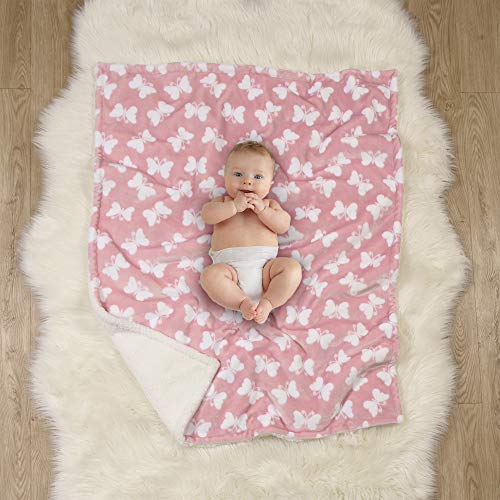 Life Comfort Ultimate Sherpa Baby Blanket, Fluffy Pink Butterfly
