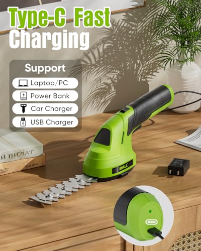 SHALL Cordless Grass Shears, Hedge Trimmer, Electric Shrub Shears 7.2V 2 in 1 Portable Lawn Mower