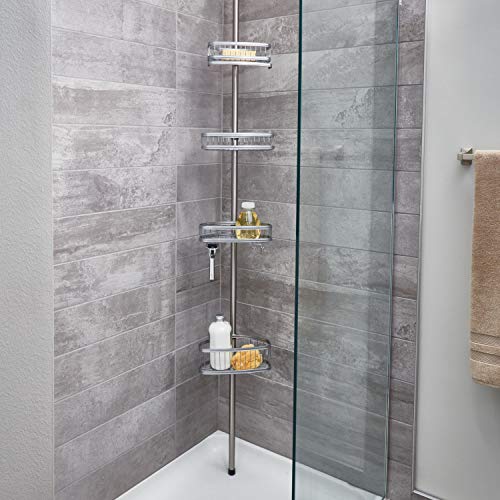 iDesign York Metal Wire Tension Rod Corner Shower Caddy, Adjustable 5