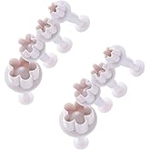 8Pcs White Flower Plunger Cookie Cutter DIY Blossom Flower Cake Fondant Mold Plastic Cake Decorating Tools Baking Accessories Cookie Cutters For Baking Plastic, Dessert and Candy Sculpting Tools