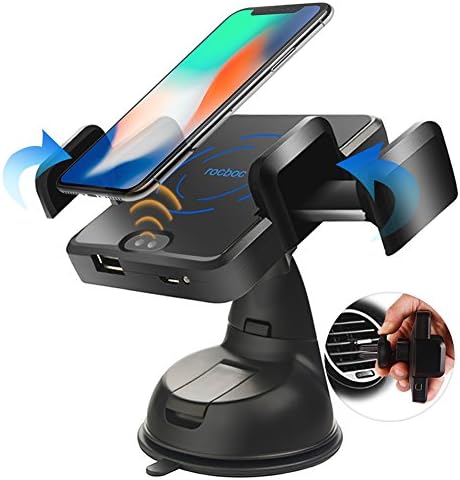 10W Fast Wireless Car Charger Rocboc Automatic Wireless Car Mount Air Vent Cell Phone Holder for iPhone X/8/8 Plus, Samsung Galaxy S9/S9+/Note 8/S8/S8 Plus and Qi-Enabled Devices
