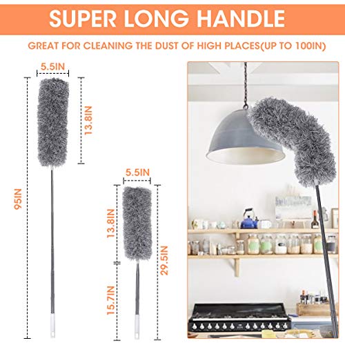 Microfiber Dusters for Cleaning with Telescoping Extension Pole (30-100 inches) Scratch-Resistant Cover, Bendable, Washable, Detachable, Lint Free Dusters for Cleaning Ceiling Fan, Blinds, Cobwebs - Thumbnail 6