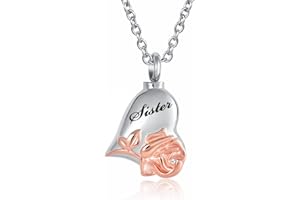 QeenseKc Rose Flower Cremation Urn Necklace for Ashes Heart Love Sister Memorial Locket Keepsake Pendant Jewelry UR-18_Rose_Sister 0