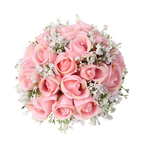 1 Bouquet Di Fiori Artificiali In Seta Con Perle Di Rosa
