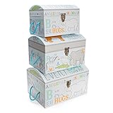 Tri Coastal Design Animal Crackers Nested Dome Trunks features 3 Different Sizes Bin Box Storage Chest Organizer, Secure Latch Closure and Rope Handles