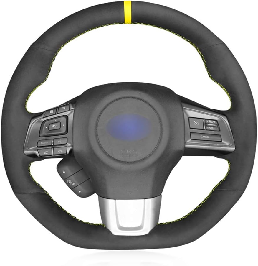 HCDSWSN Car Steering Wheel Covers,For Subaru WRX (STI) 2015-2019 Levorg 2015 2016 2017 2018 2019 Parts Black Suede Yellow Marker Hand Sew Soft Wrap Car Steering Wheel Cover