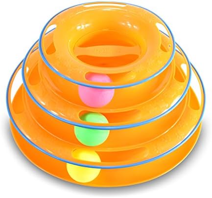 Dougez Pet Cat Interactive Tower of Tracks Ball Toy - New Safety Bar Design, Perfect for Solo Play or More Cats Group Play (Orange with bar)