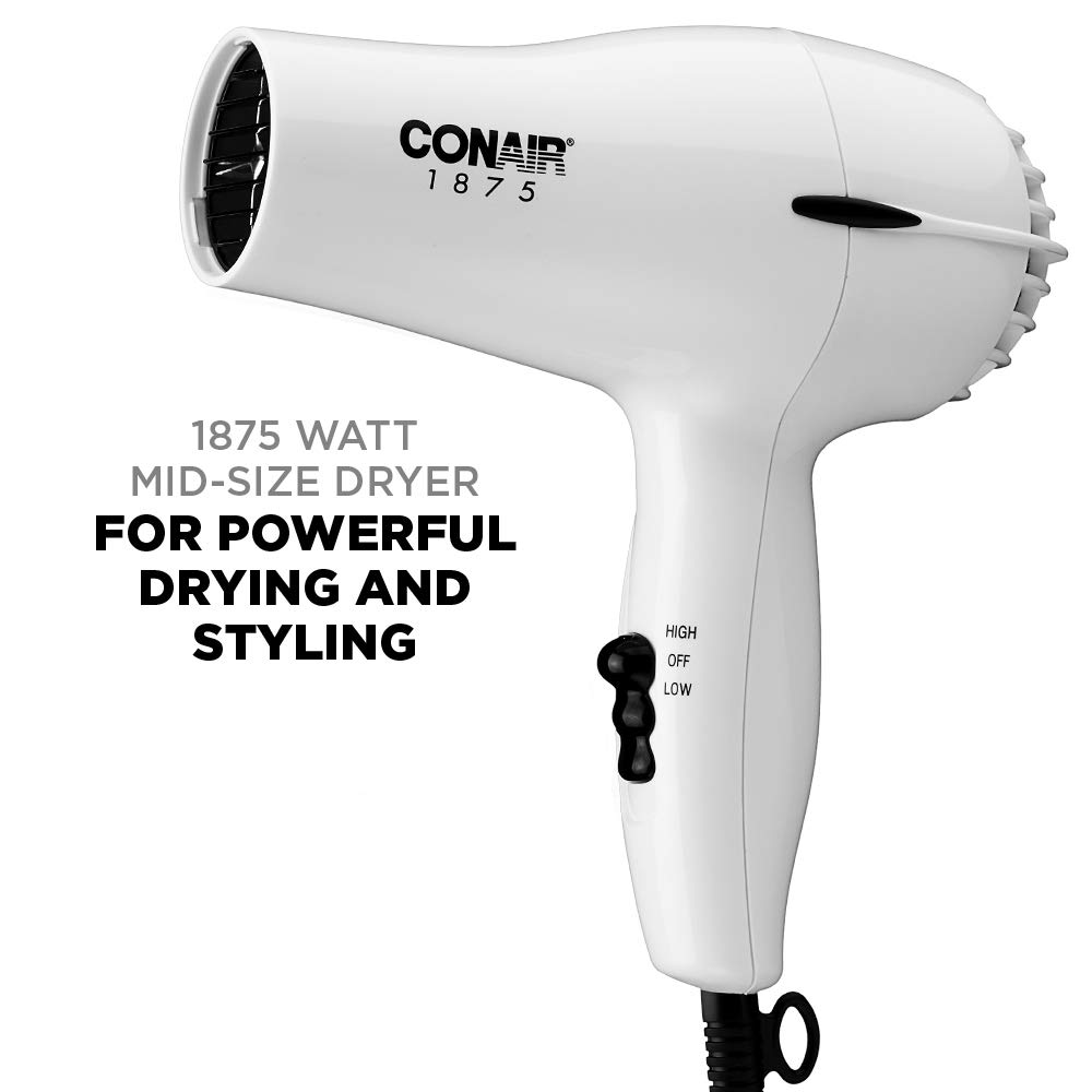 Conair 1875 Watt Mid-Size Styler Hair Dryer, White: Beauty