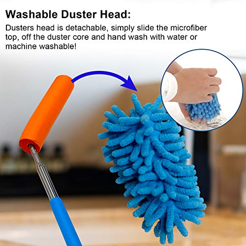 Microfiber Duster for Cleaning, Dusters with Telescoping Extension Pole, Extendable Washable
