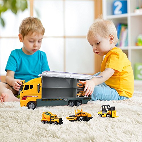 Jenilily Construction Truck Vehicle Container Car Toy Set Trucks Excavator Cement Truck Dumper Bulldozer Forklift Road Roller for Children Kids (7 in 1)