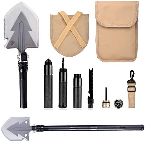 Donnagelia 74cm Military Folding Multifunctional Shovel Stainless Steel Spade with Aluminum Handle Carrying Bag for Camping Hunting Fishing Gardening