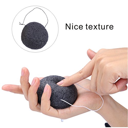 Konjac Sponges Natural Activated Bamboo Charcoal Makeup Cellulose Sponge For Face Cleansing Exfoliating Sensitive Skin Remover with Silicone Sponges Gift Set (4pcs Pack)