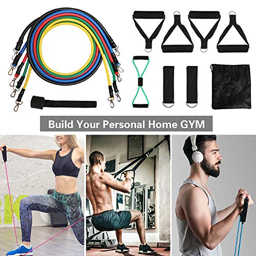 MEYUEWAL Resistance Bands Set 14pcs,Workout Bands Set with 4X Foam Handles, 8-Shaped Stretched Band, Ankle Straps,Door Anchor,Carry Bag, (14pcs)