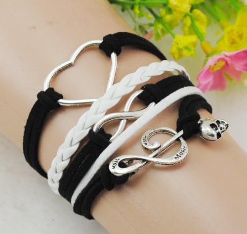 Music Heart infinity Antique Silver korea velvet Friendship Leather Cute Charm Bracelet B695