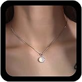 Iaceble Boho Round Opal Necklace Choker White Chalcedony Drop Necklace circular Gemstone Pendant Necklace Natural Stone Necklace Jewelry for Women