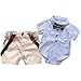 Baby Boys Short Sleeve Gentleman Outfits Suits, Infant Blue Shirt+Bib Pants+Tie Overalls Clothing Set