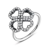 Four Leaf Clover Linked Hearts Band Ring Clear Cubic Zirconia Promise Wedding (8.0)