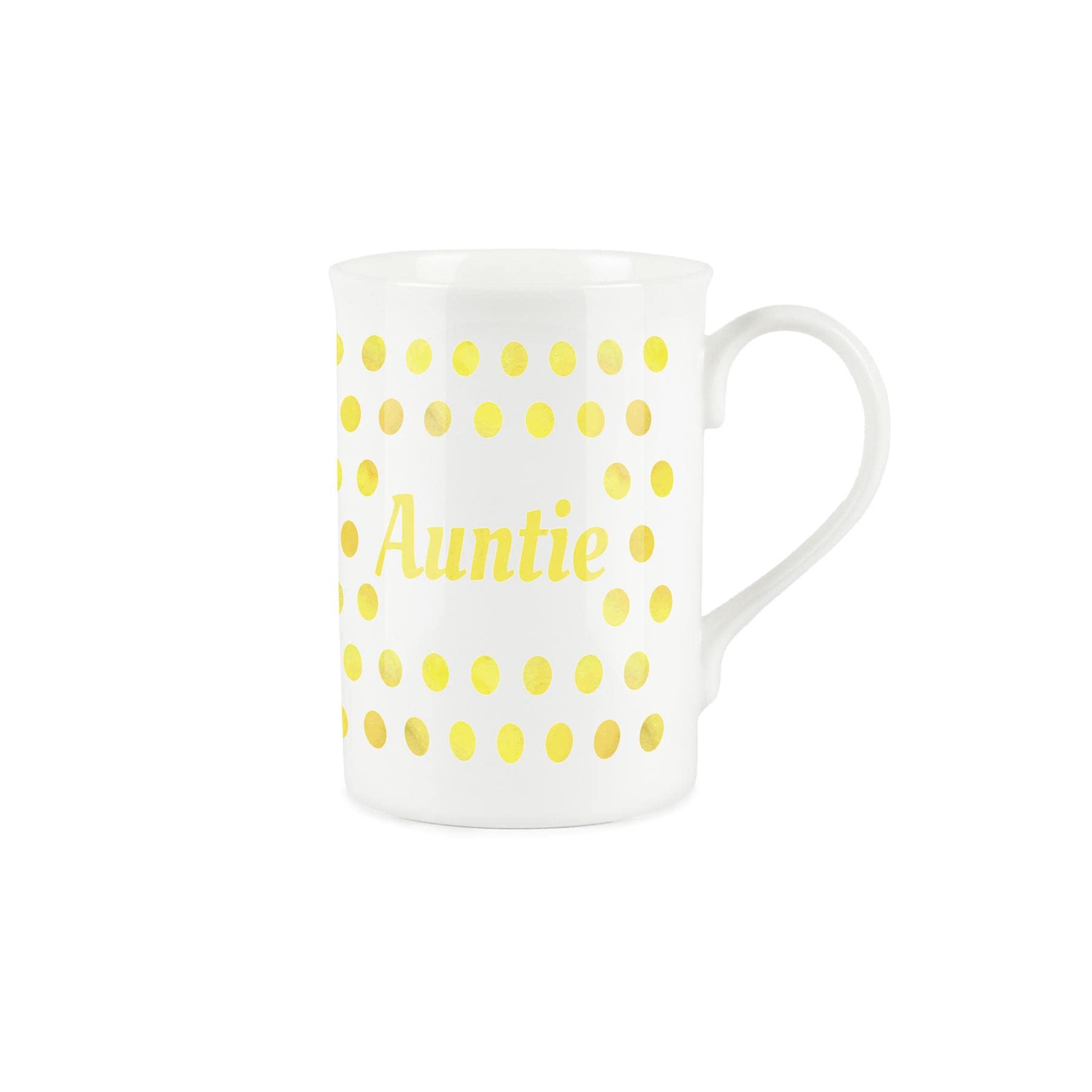 Purely Home Yellow Polka Dots Spots Auntie Mug - Fine Bone China Gift/Present Mug for Aunt