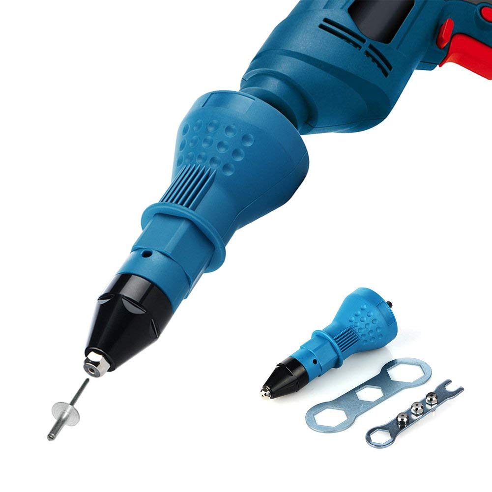 Blanketswarm Electric Rivet Nut Gun Riveting Tool Cordless Riveting Drill Adapter with 3pcs Convertible Head