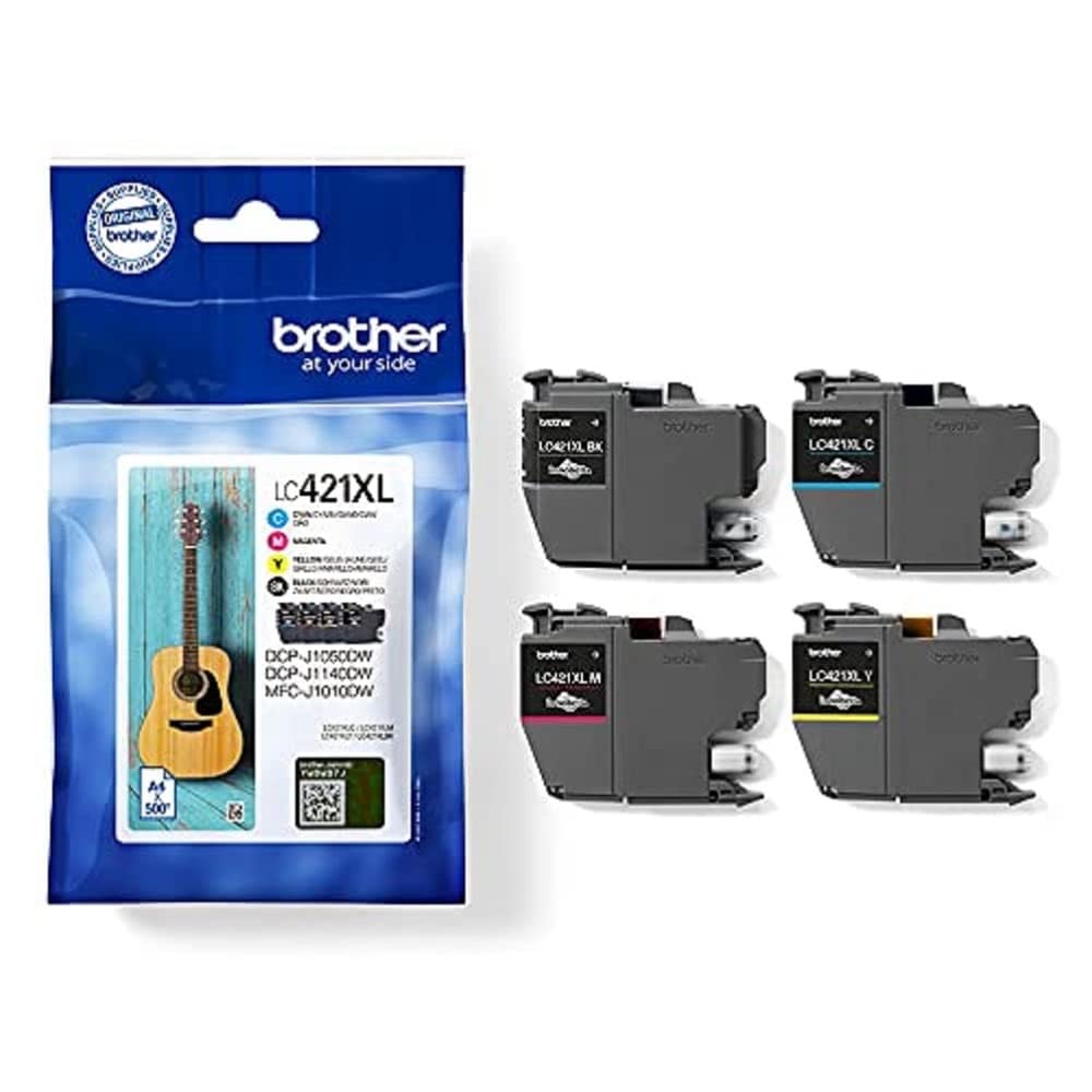 Brother, LC-421XLBK/LC-421XLC/LC-421XLM/LC-421XLY Inkjet Cartridges, Black/Cyan/Magenta/Yellow, Multi-Pack, Includes 4 x Inkjet Cartridges, High Yield, Genuine Supplies