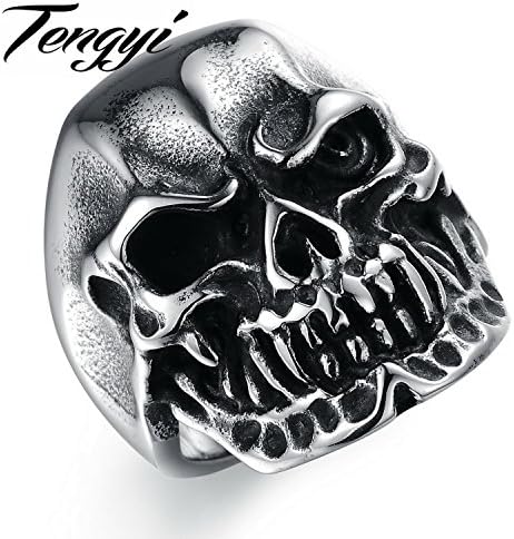 delatcha Jewelry PUNK Stainless steel skeketon head man finger Ring wedding Ring TY432