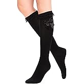 Violet Mist Lace Ruffle Knee High Socks Women Girls Bow Frilly Trim Cotton Cute Lovely Dress Lolita Novelty High Tube Socks