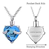 STARTONECO Always in My Heart 12 Birthstone Crystal Urn Necklace Heart Memorial Keepsake Pendant Ash Holder Cremation Jewelry for Ashes (Lucky-Engraving)