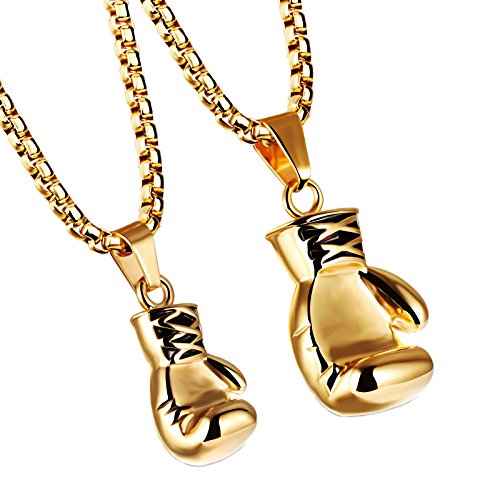 UM Jewelry His and Hers Stainless Steel Boxing Glove Pendant Couples Necklace Gold