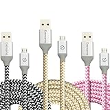 Micro USB Charger, Eversame 3 Pack 6Ft 1.8M Premium Nylon Braided High Speed Data Sync Charger Cord with Aluminum Shell For Android, Samsung Galaxy S6 Edge Plus/Note 5, HTC and More(Black White Pink)