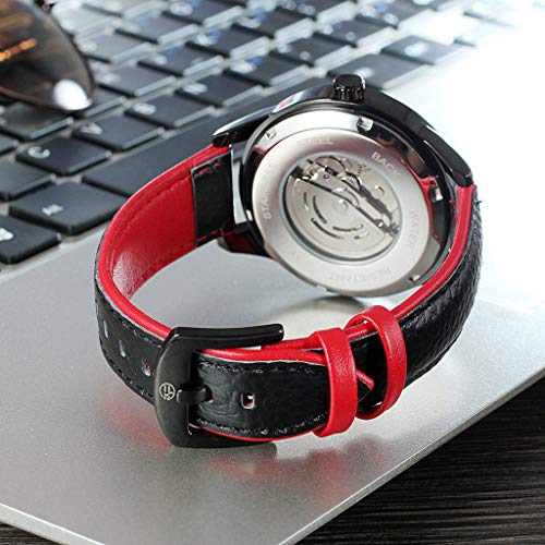 YEZIJIN Motorcycle Design Transparent Red Black Belt Waterproof Men's Automatic Watch Under 20