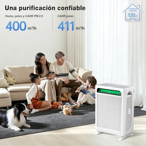 Purificador de Ar APH4000, Sistema de Duplo Filtro, CADR 400m³/h, até 120m², Desempenho HEPA (Modo Noturno) elimina 99,97% de pólen/pelo/odores, Ideal para Fumadores e Animais de Estimação, Branco