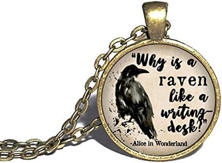 Why is a raven like a writing desk? Alice in Wonderland Necklace, Lewis Carroll Quote Pendant, Alice's Adventures in Wonderland Jewelry