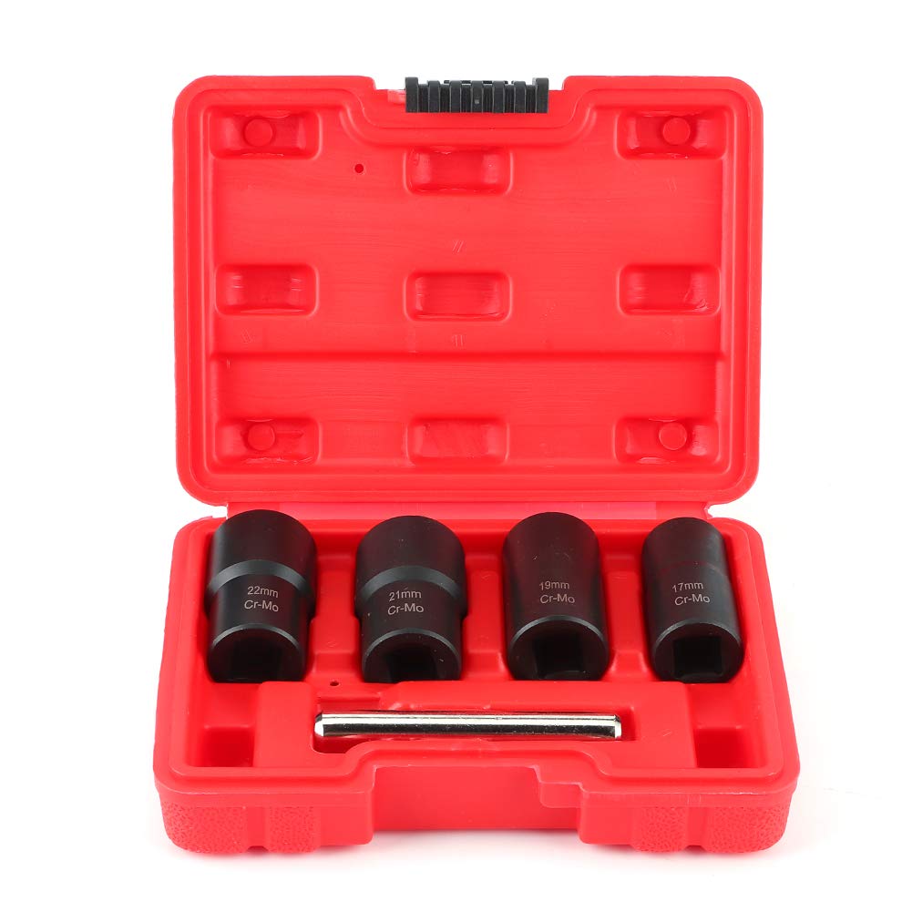 Locking Wheel Nut Removal Tool 5Pcs/Set Damaged Nut Lock Remover 1/2In Drive Size Twist Socket Straight Bar Set Bolt Extractor Nut Lock Remover 17Mm 19Mm 21Mm 22Mm Straight Bar