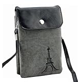 Leegoal Multipurpose Famous France Eiffel Tower Design Two separated Pouches Cell Phone Soft Fuzz and PU Leather Bag Crossbody Purse for Apple Iphone 4 4s Iphone 5 5s 5c Samsung Galaxy S4 S3 Galaxy Note 2 HTC Money Key Cards with Shoulder Strap & Magnetic Snap Buttom Closure (Grey)