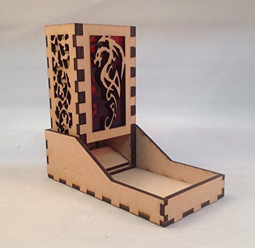 Dragon Mini Dice Tower v4 Red Acrylic Window Laser Cut MDF Unique Gift
