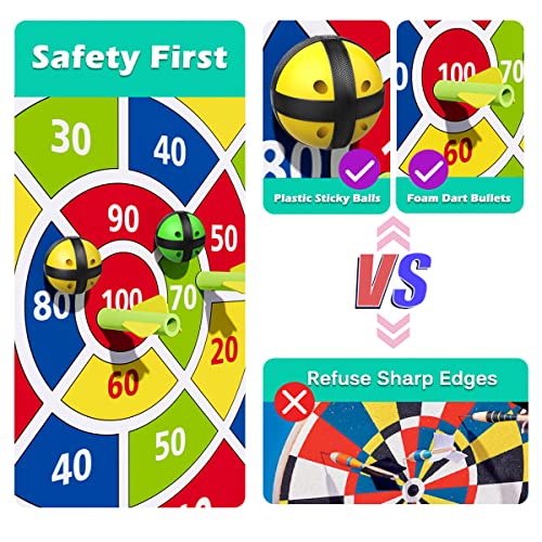 Dart Board for Kids,12 Sticky Balls,1 Toy Gun,2 Dart Bullets Set,Kids Toys Gifts for 3 4 5 6 7 8 9 10 11 12 Year Old Boys and Girls Safe Indoor Outdoor Outside Party Sports Games for Ages 3+ Boy Girl